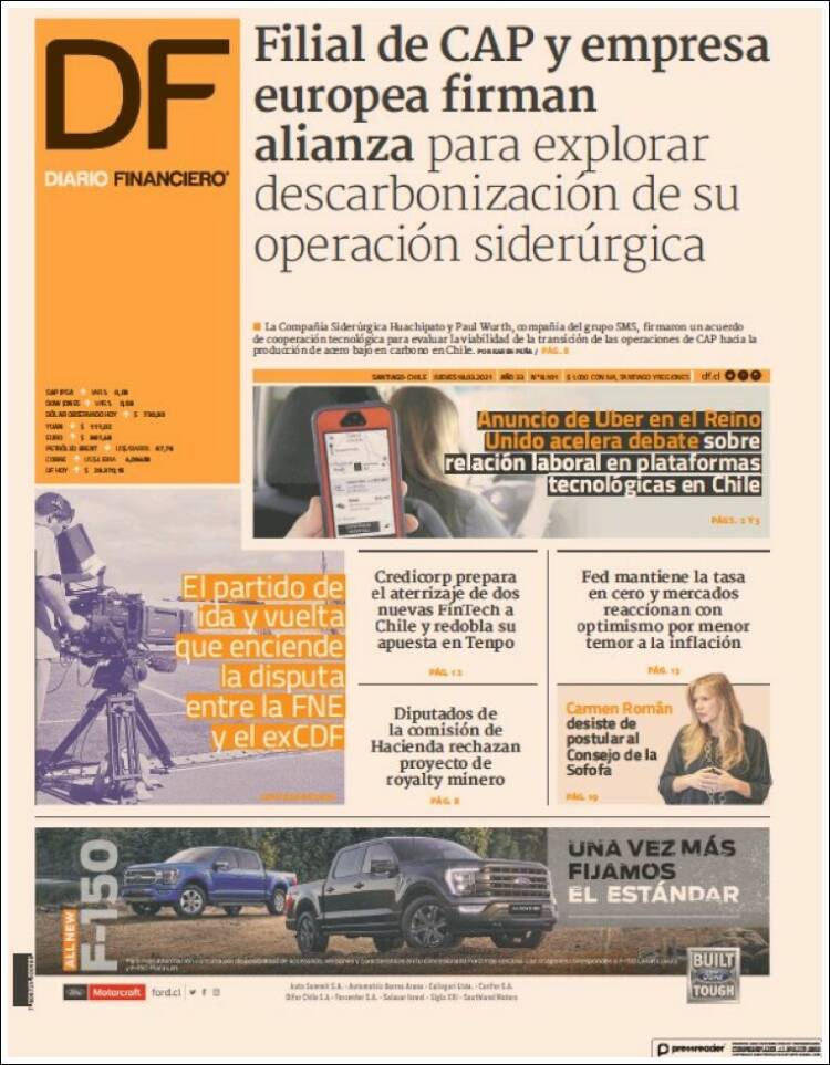 Portada de Diario Financiero (Chile)