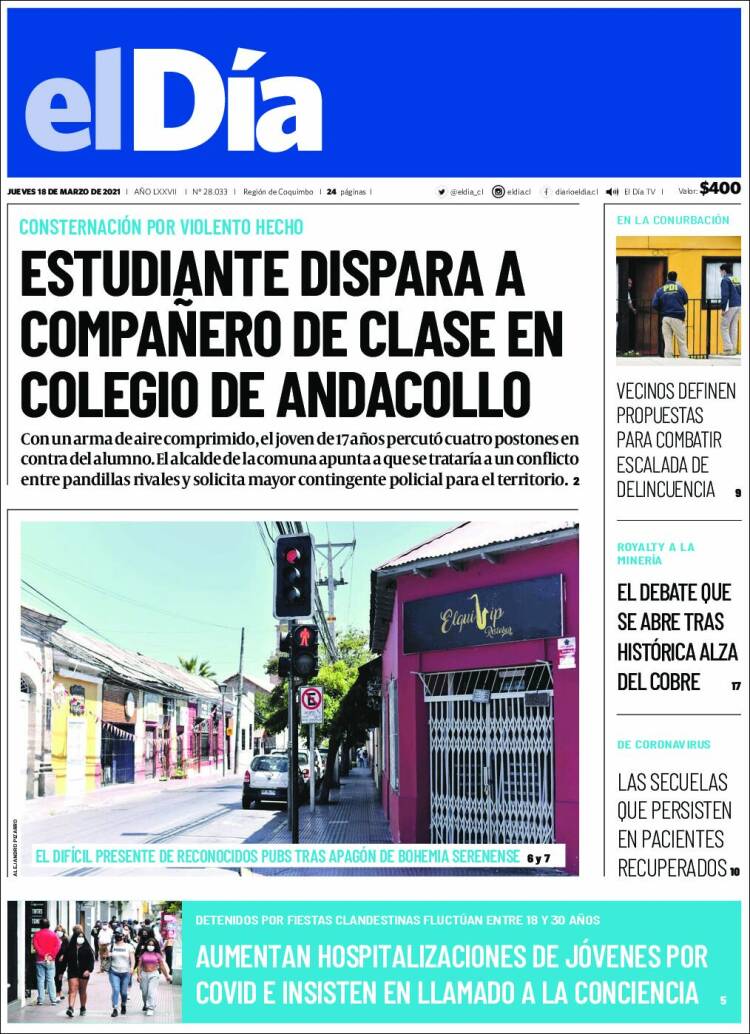 Portada de El Día (Chile)