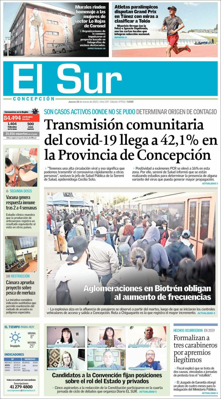 Portada de El Sur (Chile)