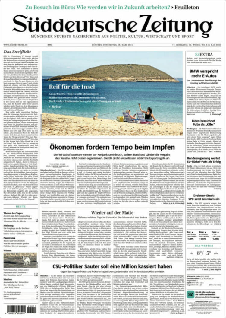 Portada de Sueddeutsche (Alemania)