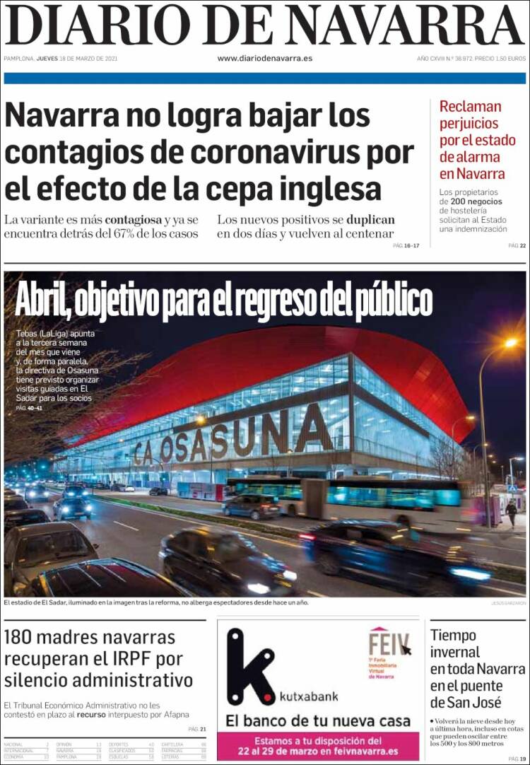 Portada de Diario de Navarra (Espa&ntilde;a)