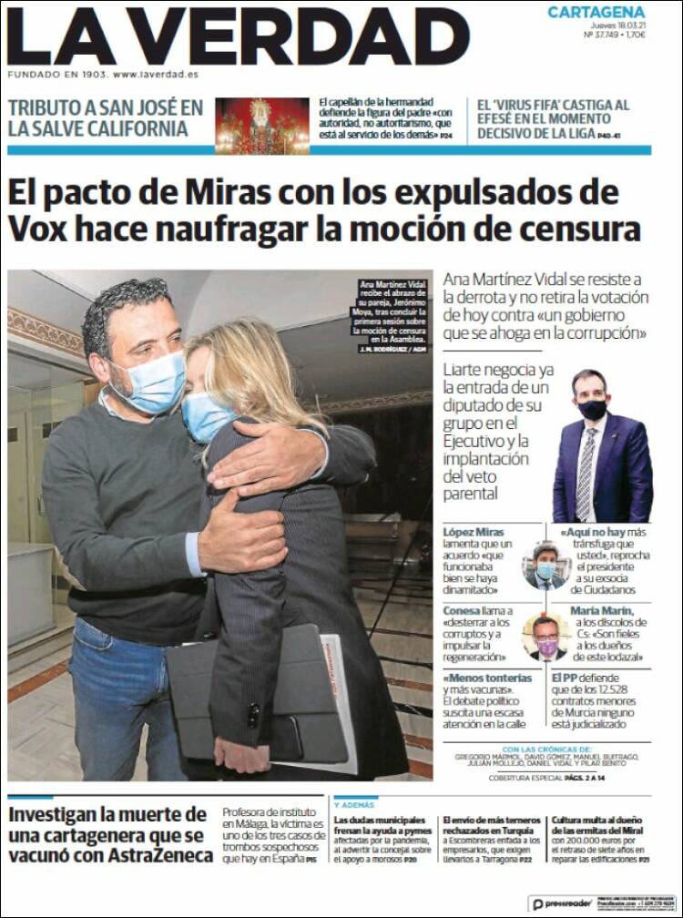 Portada de La Verdad de Cartagena (Espa&ntilde;a)