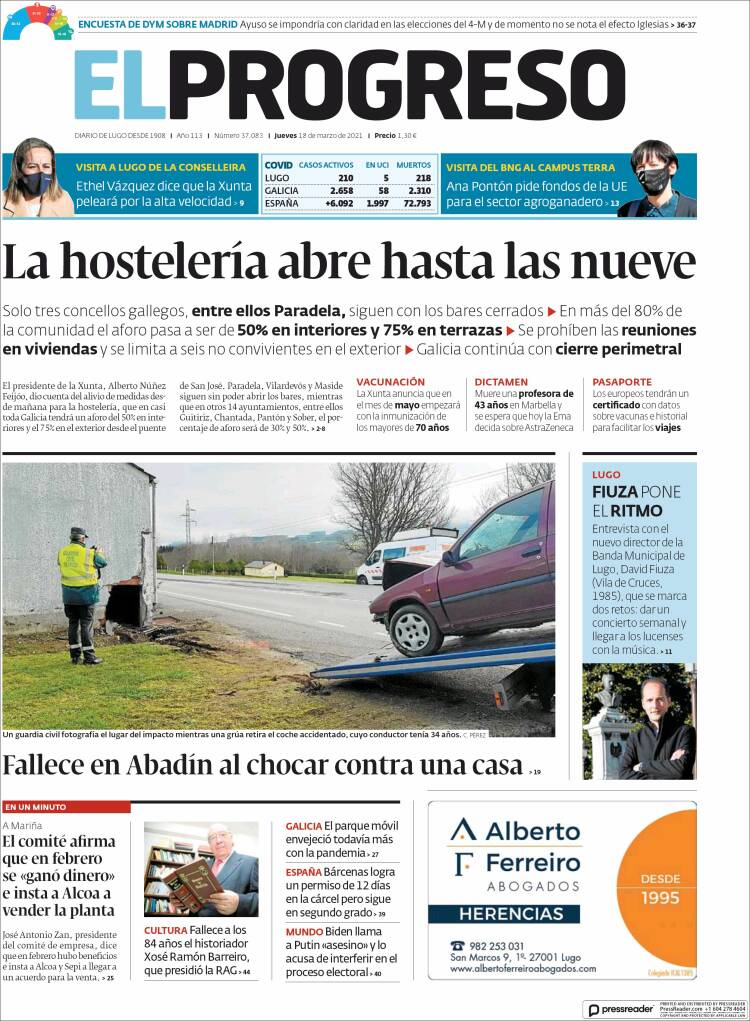Portada de El Progreso (Espa&ntilde;a)