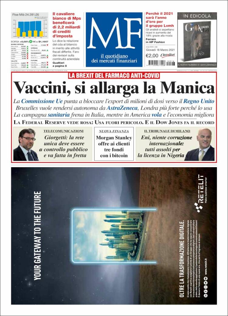 Portada de Milano Finanza (Italia)