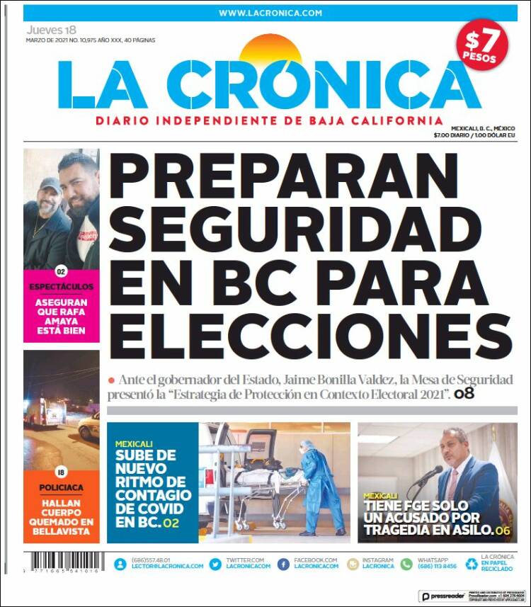 Portada de La Crónica de Baja California (M&eacute;xico)