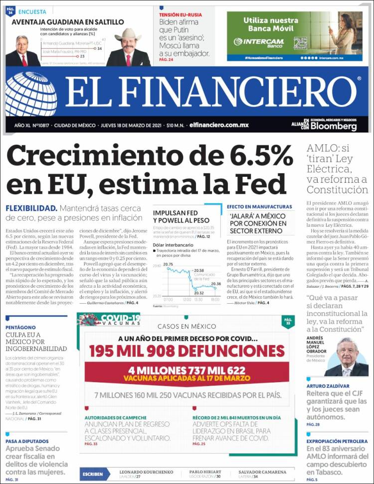 Portada de El Financiero (México)