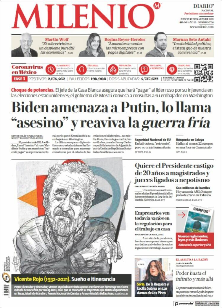 Portada de Milenio (M&eacute;xico)