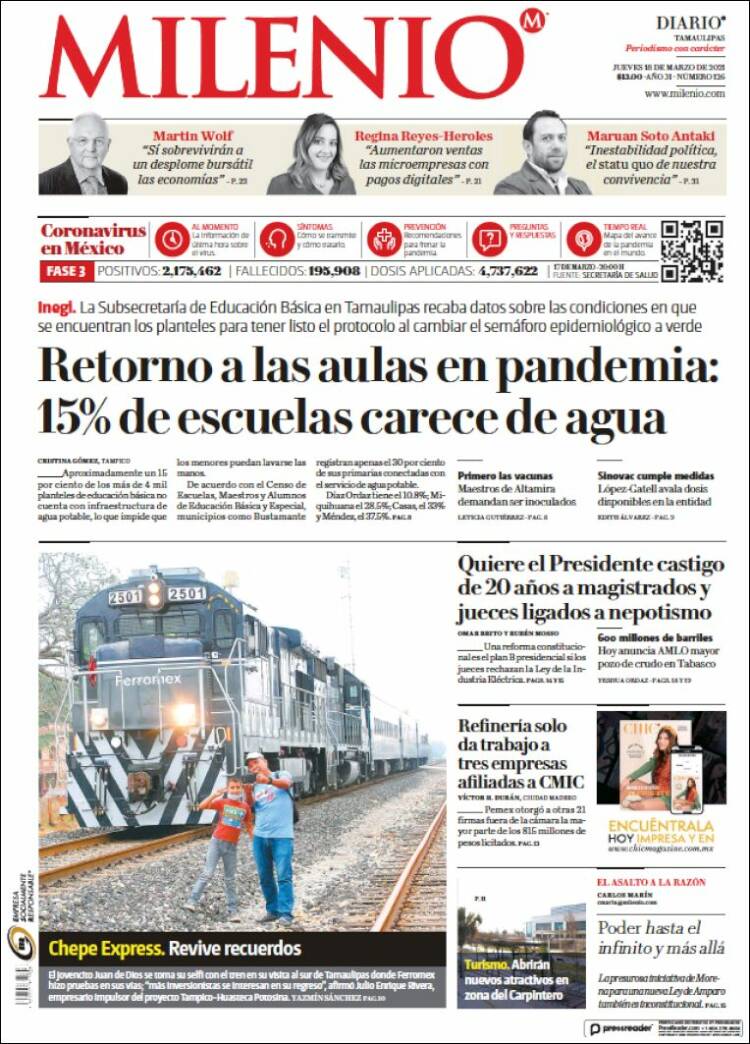 Portada de Milenio - Tamaulipas (M&eacute;xico)
