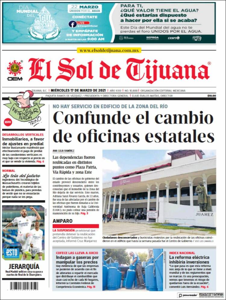 Portada de El Sol de Tijuana (M&eacute;xico)