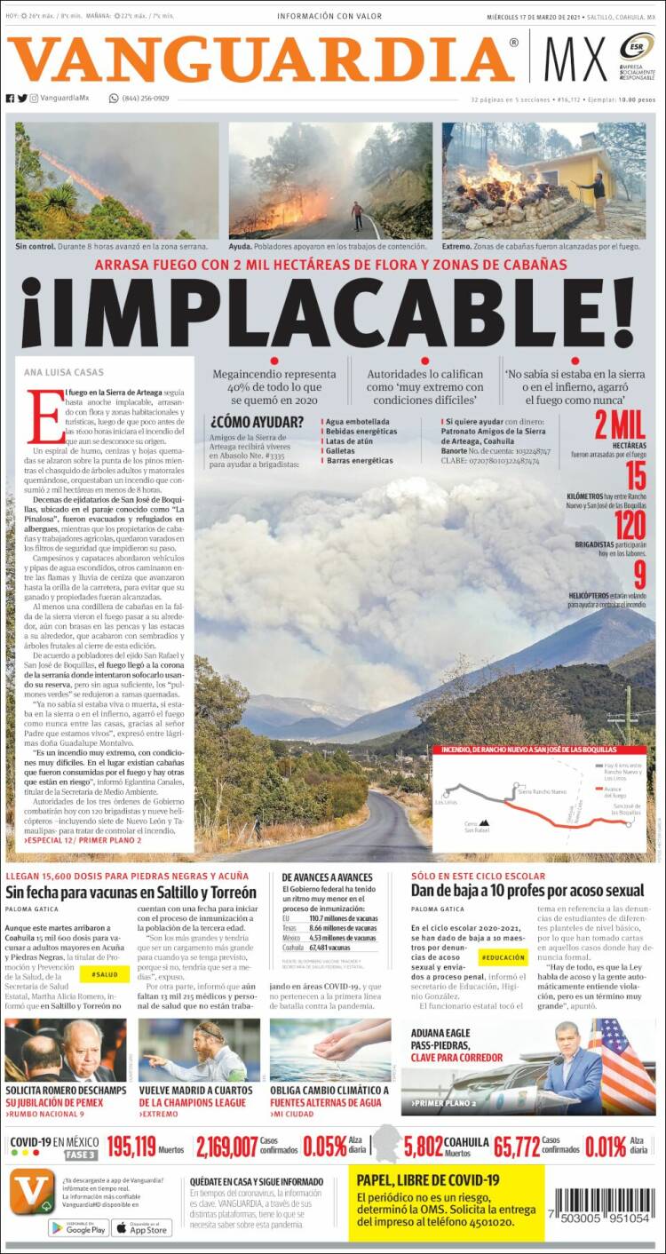 Portada de Vanguardia (M&eacute;xico)