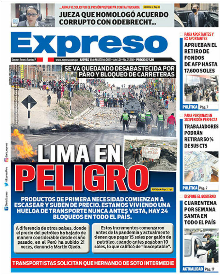 Portada de Expreso (Per&uacute;)