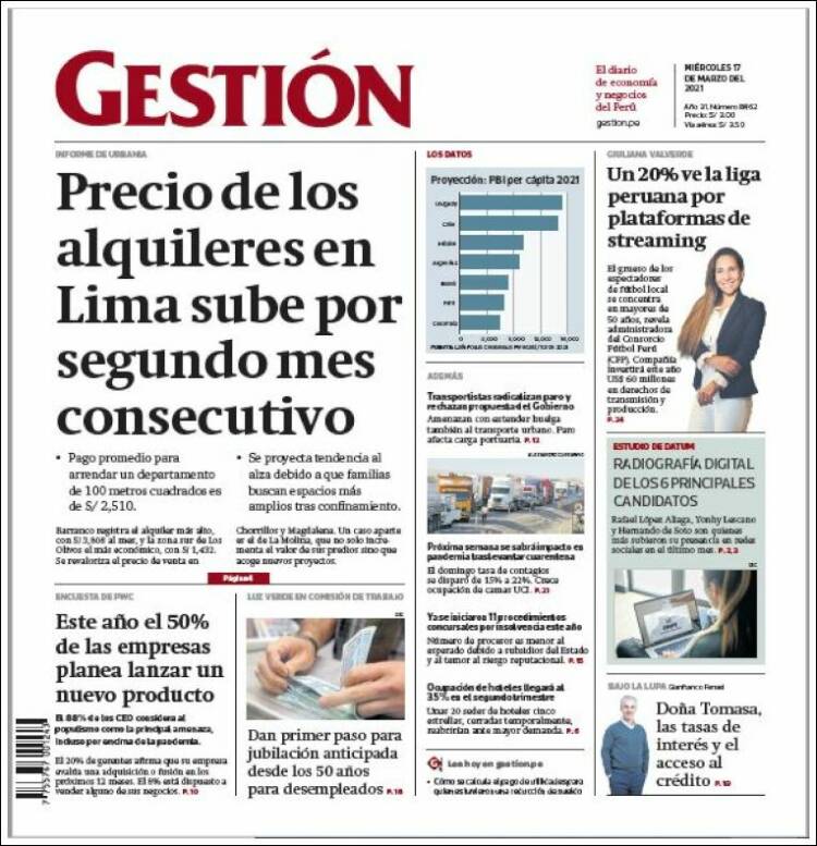 Portada de Diario Gestión (Per&uacute;)