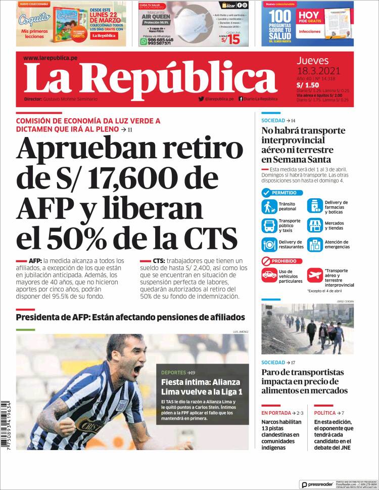 Portada de La Republica (Per&uacute;)