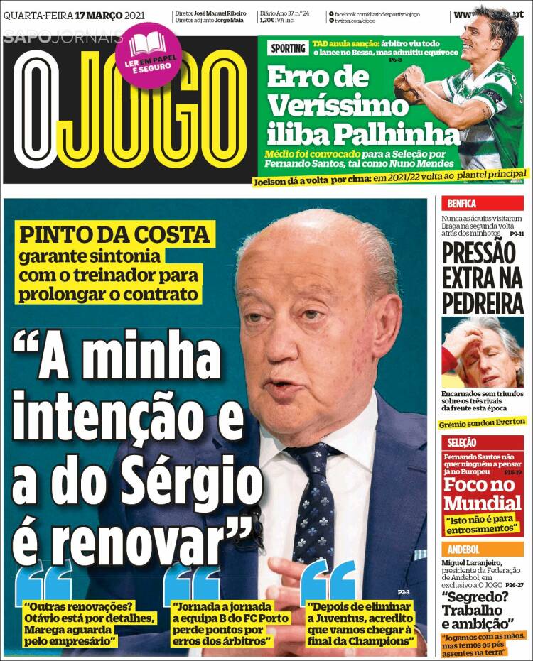 Portada de O Jogo (Portugal)