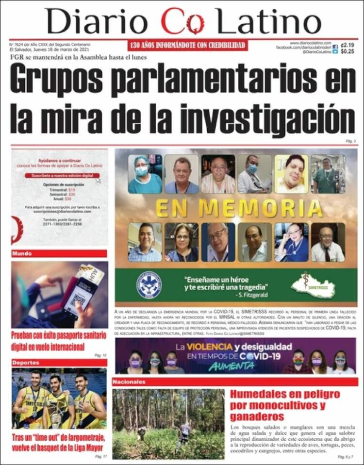 Portada de Diario Co Latino (El Salvador)