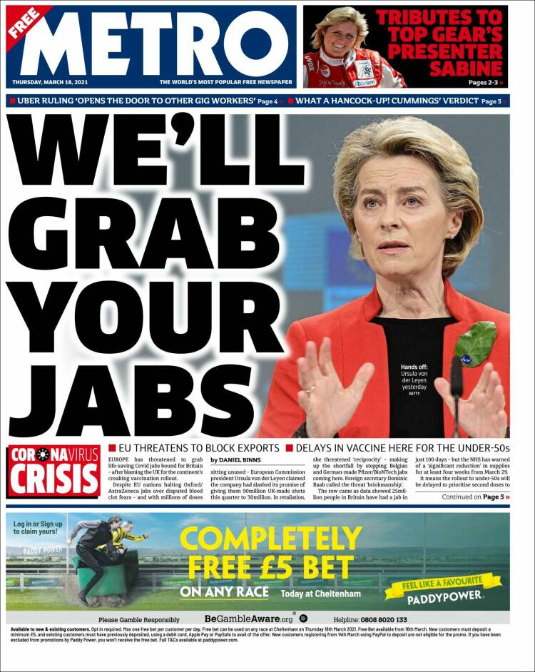 Portada de Metro (Reino Unido)