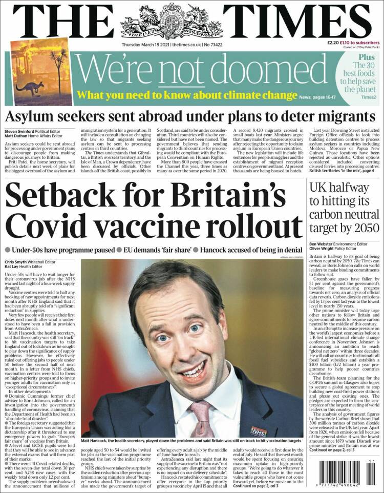 Portada de The Times (Reino Unido)