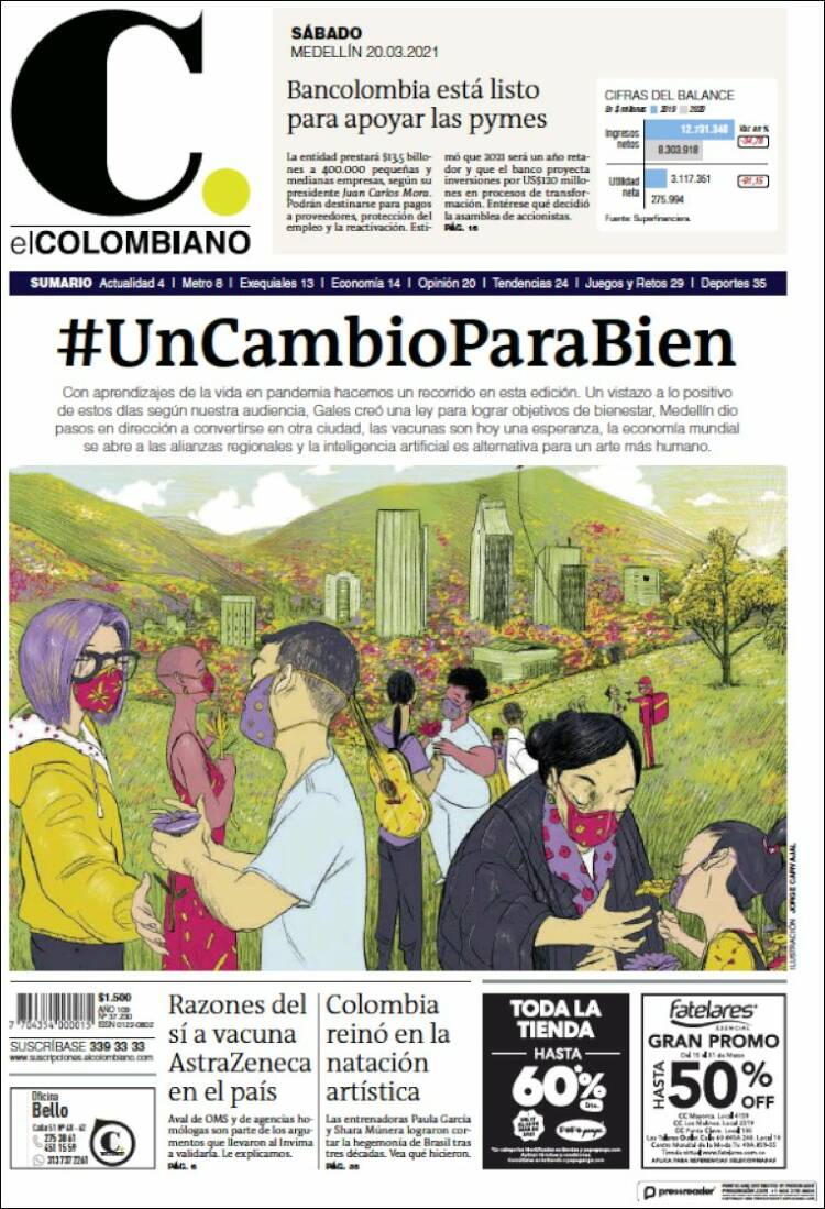 Portada de El Colombiano (Colombia)