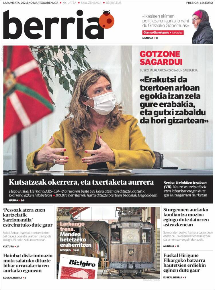 Portada de Berria (Espa&ntilde;a)