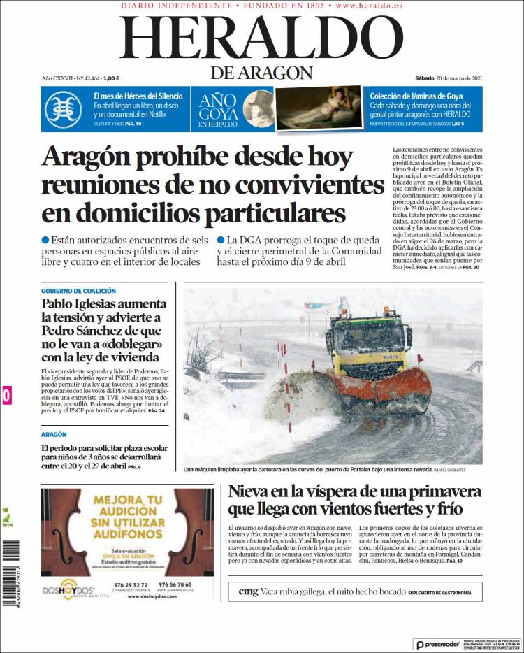 Portada de Heraldo de Aragón (Espa&ntilde;a)
