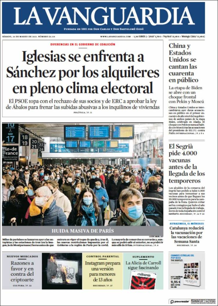 Portada de La Vanguardia (Espa&ntilde;a)