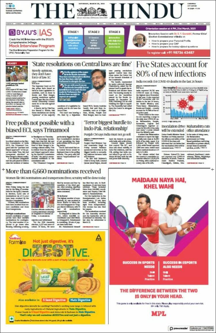 Portada de The Hindu (India)