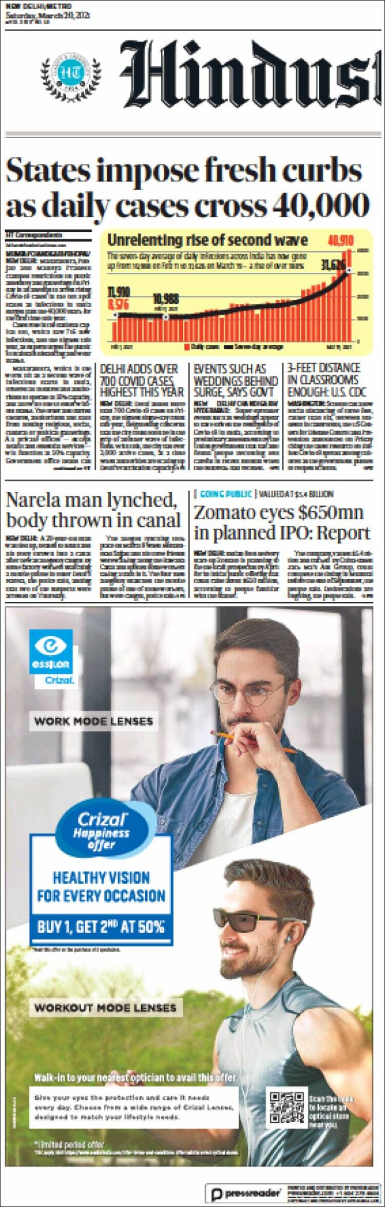 Portada de Hindustan Times (India)