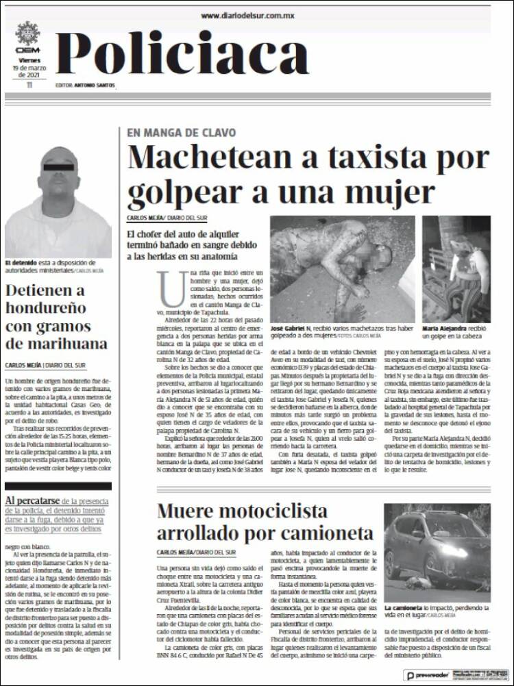 Portada de El Diario del Sur (M&eacute;xico)