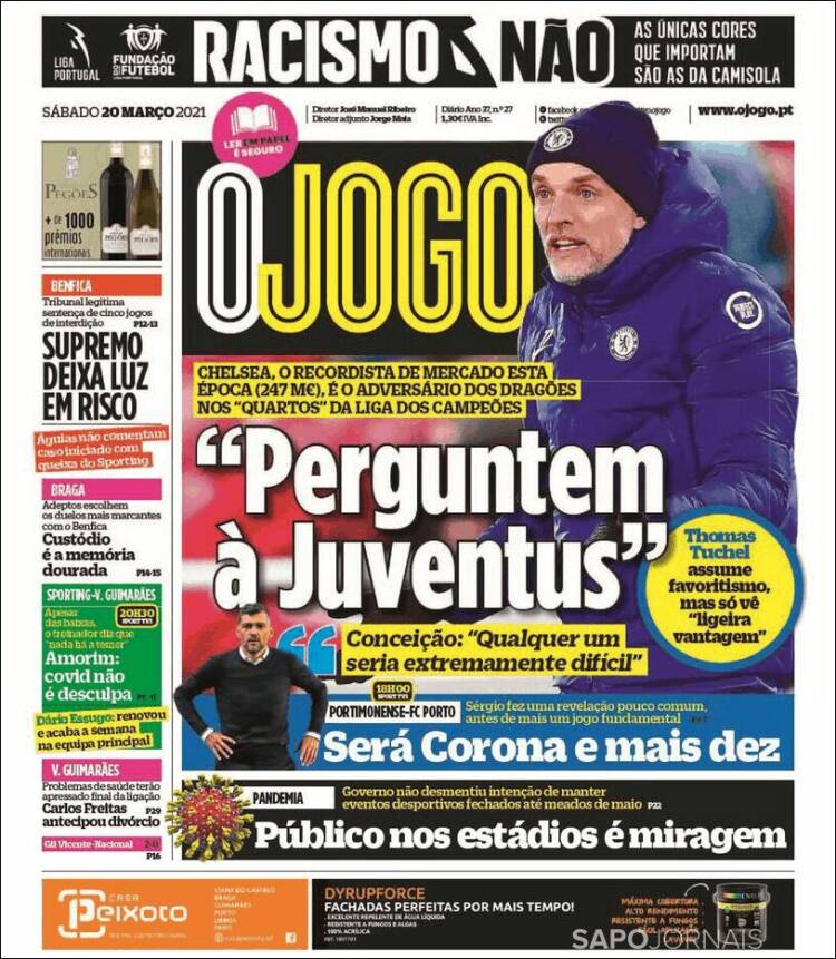 Portada de O Jogo (Portugal)