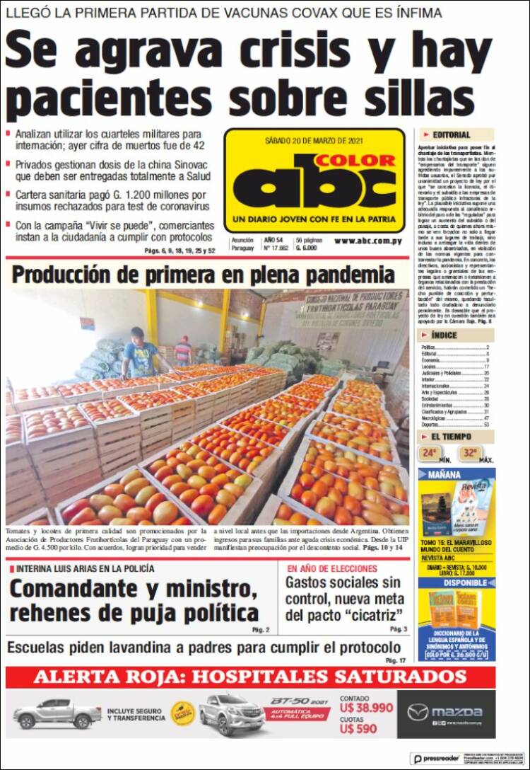 Portada de ABC Color (Paraguay)
