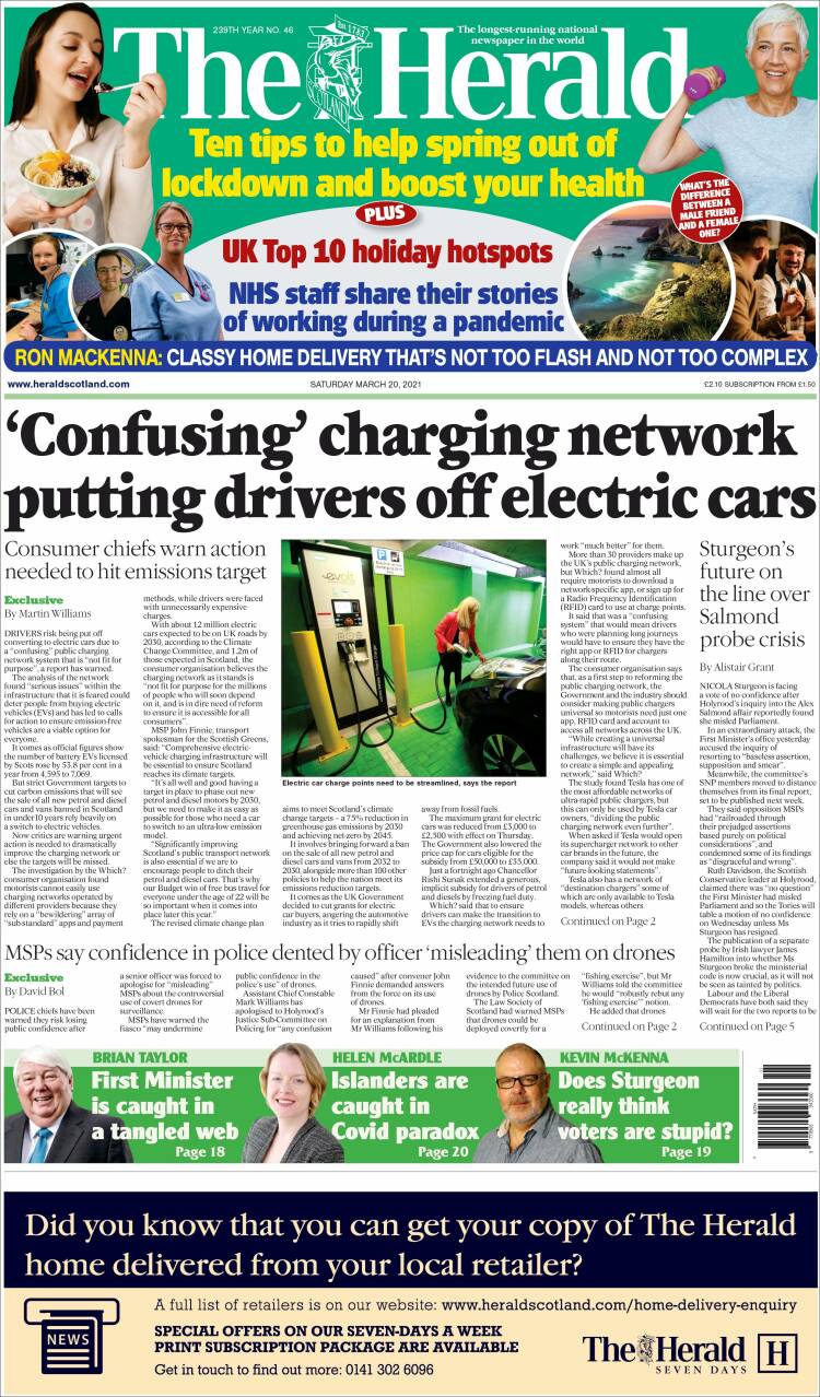 Portada de The Herald (Reino Unido)