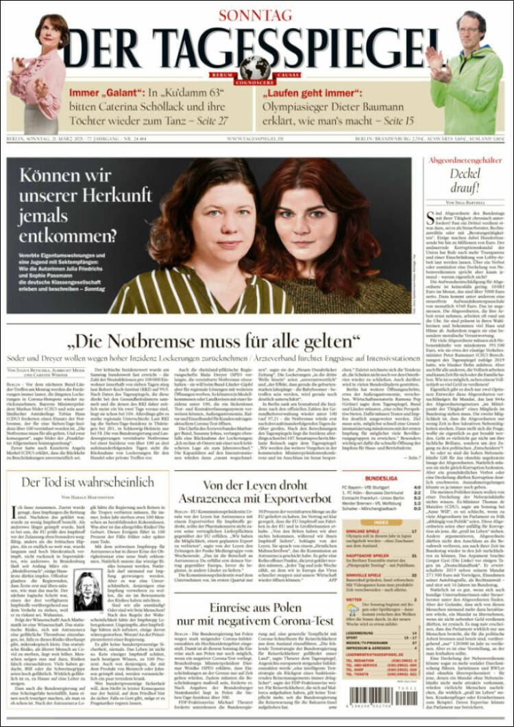 Portada de Der Tagesspiegel (Alemania)