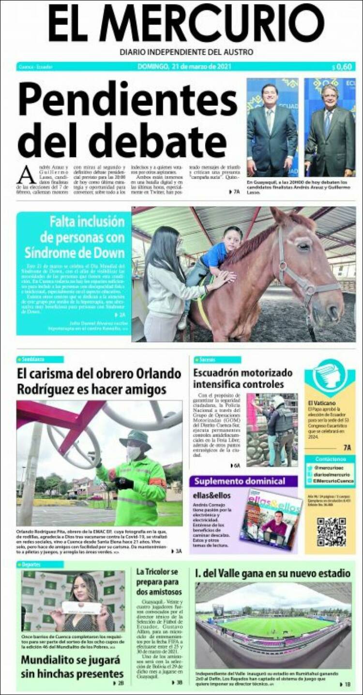 Portada de Diario El Mercurio (Ecuador)
