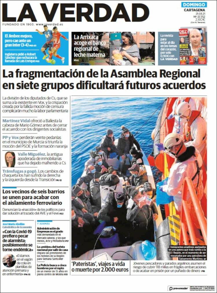 Portada de La Verdad de Cartagena (Espa&ntilde;a)