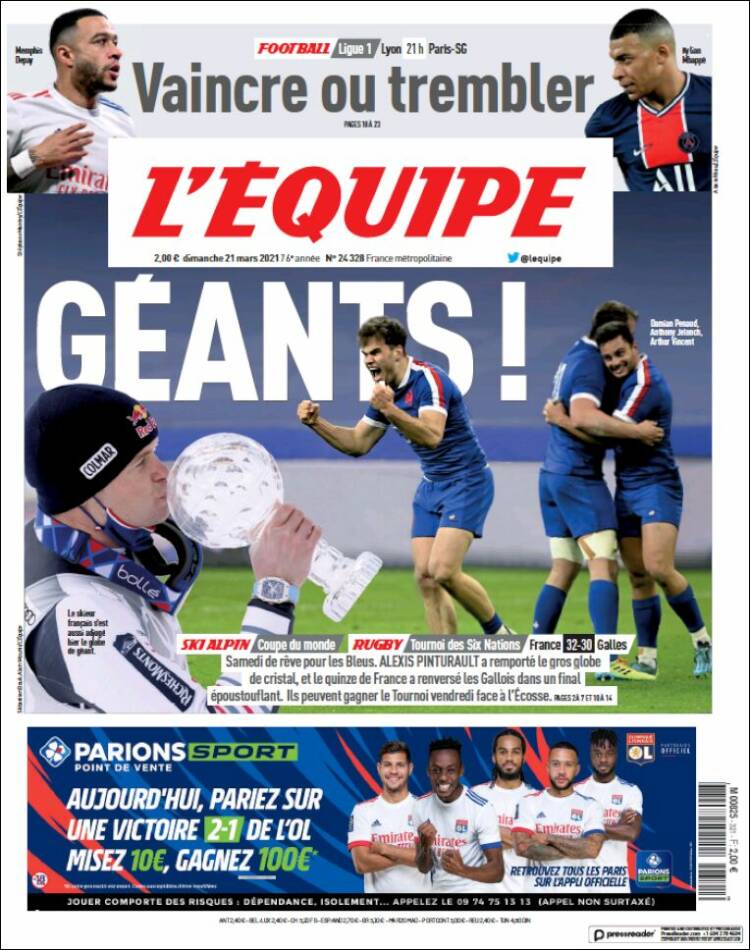 Portada de L'Equipe (France)
