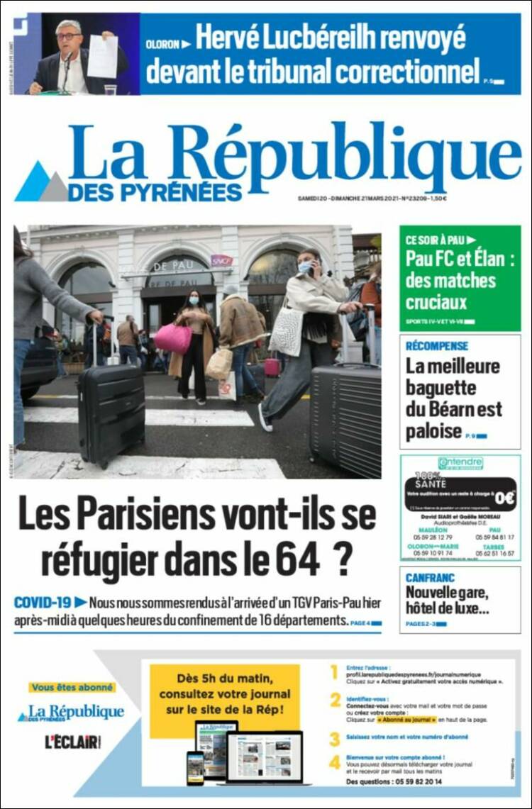 Portada de La République des Pyrénées (Francia)