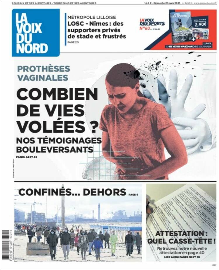 Portada de La Voix du Nord (Francia)