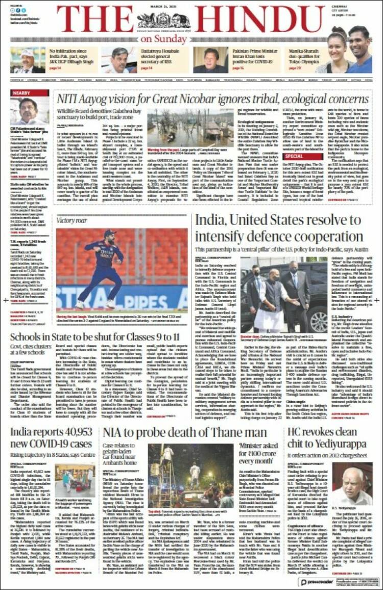Portada de The Hindu (India)