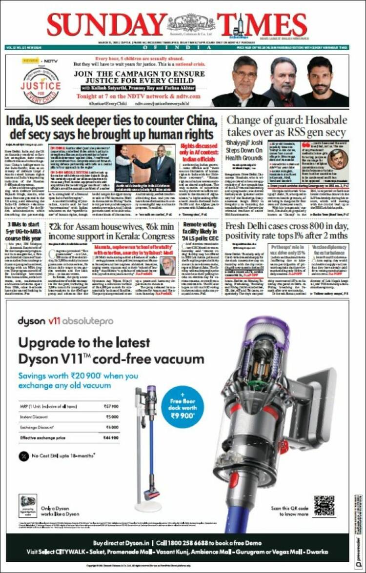 Portada de The Times of India (India)