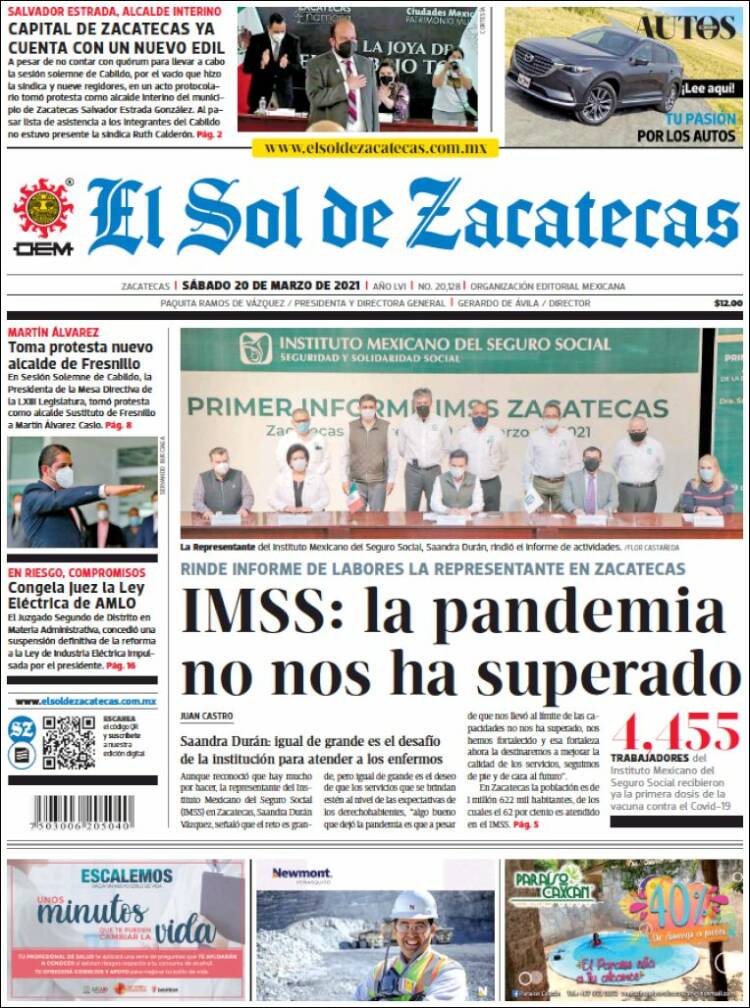 Portada de El Sol de Zacatecas (México)