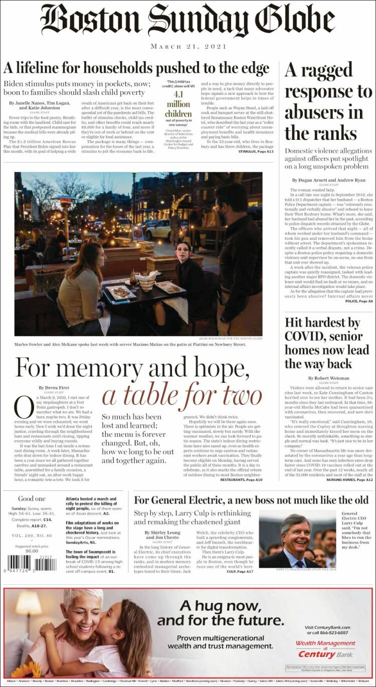 Portada de Boston Globe (USA)