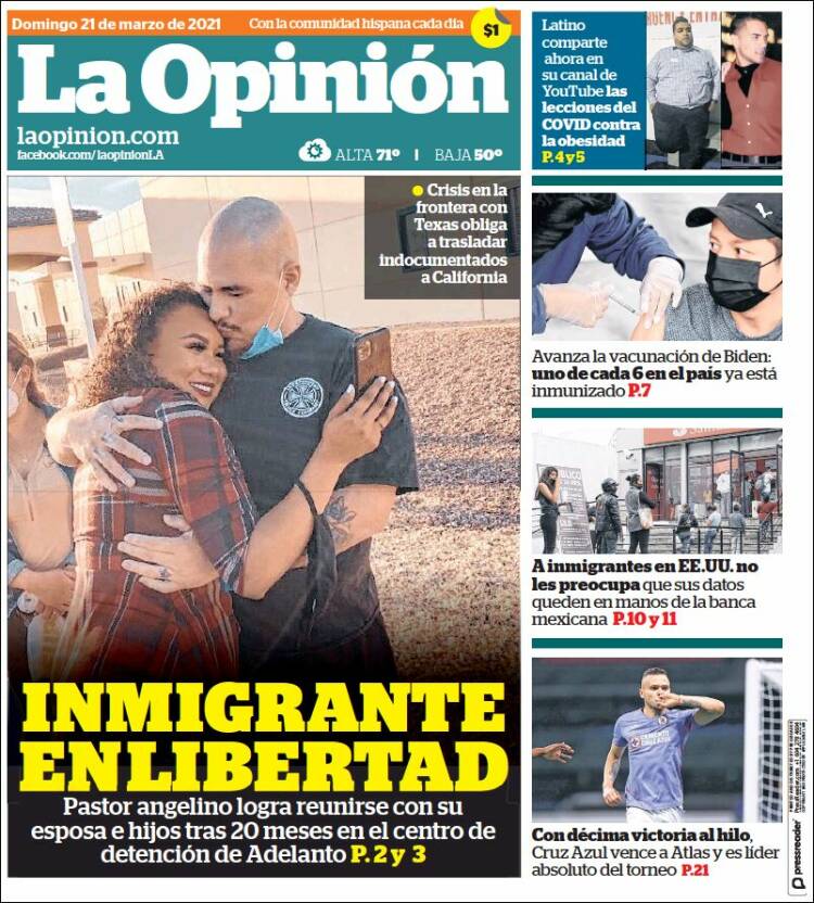 Portada de La Opinión (USA)