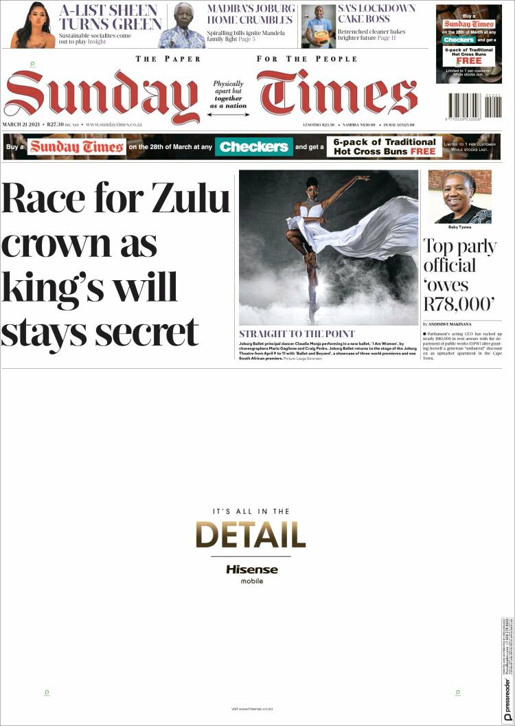 Portada de The Times (Sud&aacute;frica)