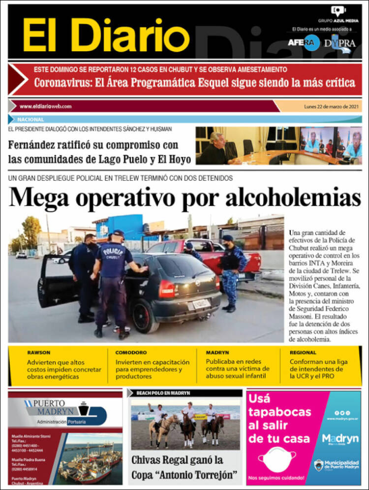 Portada de El Diario de Madryn (Argentina)