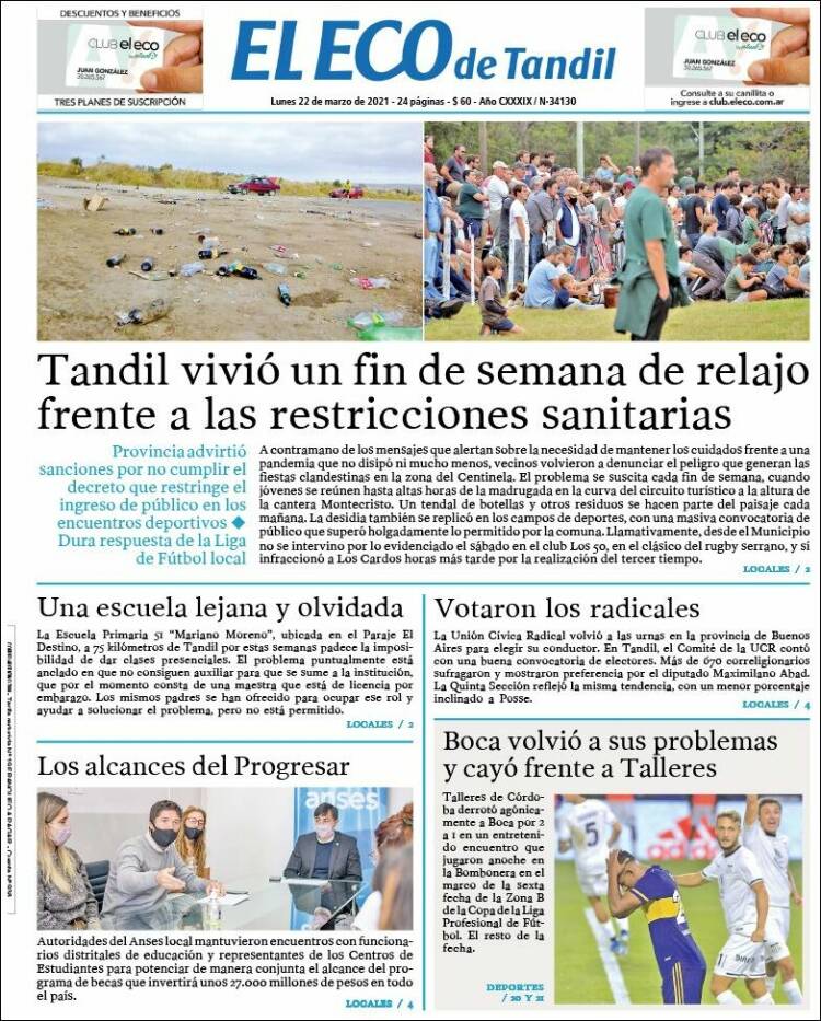 Portada de El Eco de Tandil (Argentina)