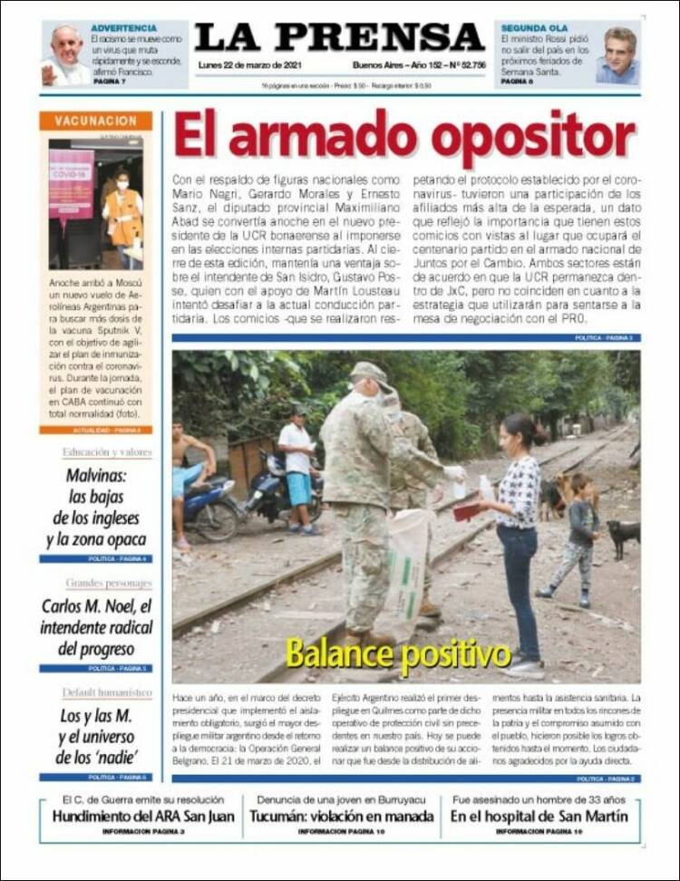 Portada de La Prensa (Argentina)
