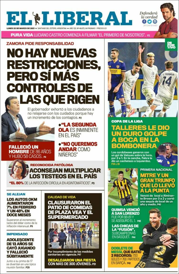 Portada de Diario El Liberal (Argentina)