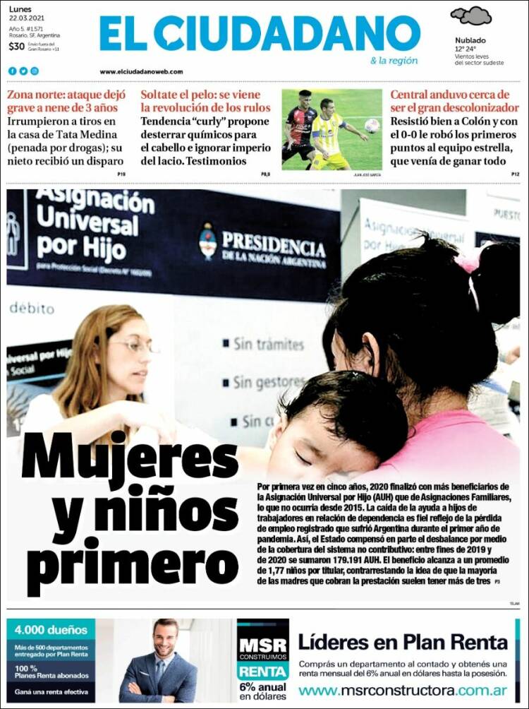 Portada de Diario El Ciudadano (Argentina)