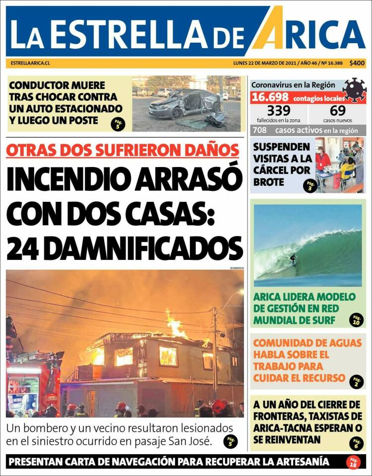 Portada de La Estrella de Arica (Chile)