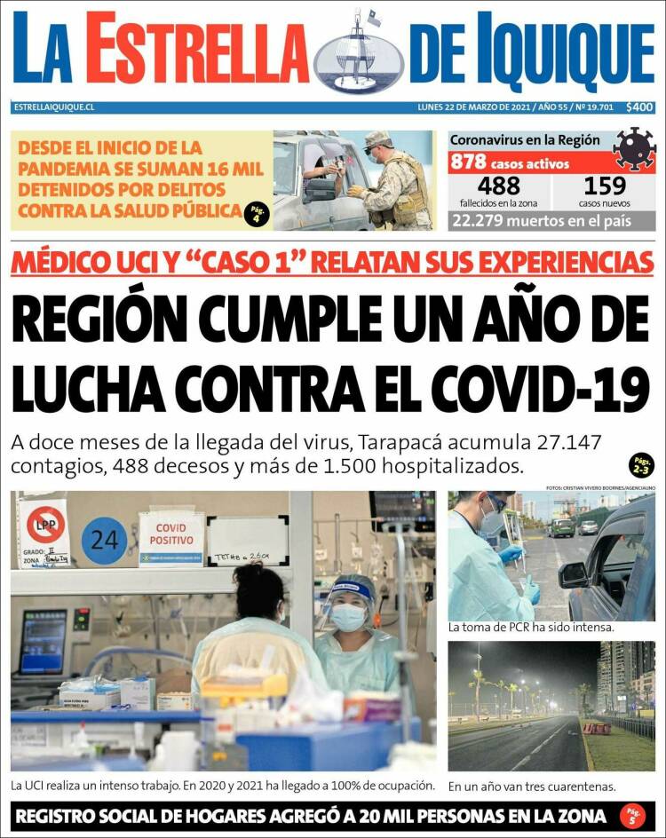 Portada de La Estrella de Iquique (Chile)